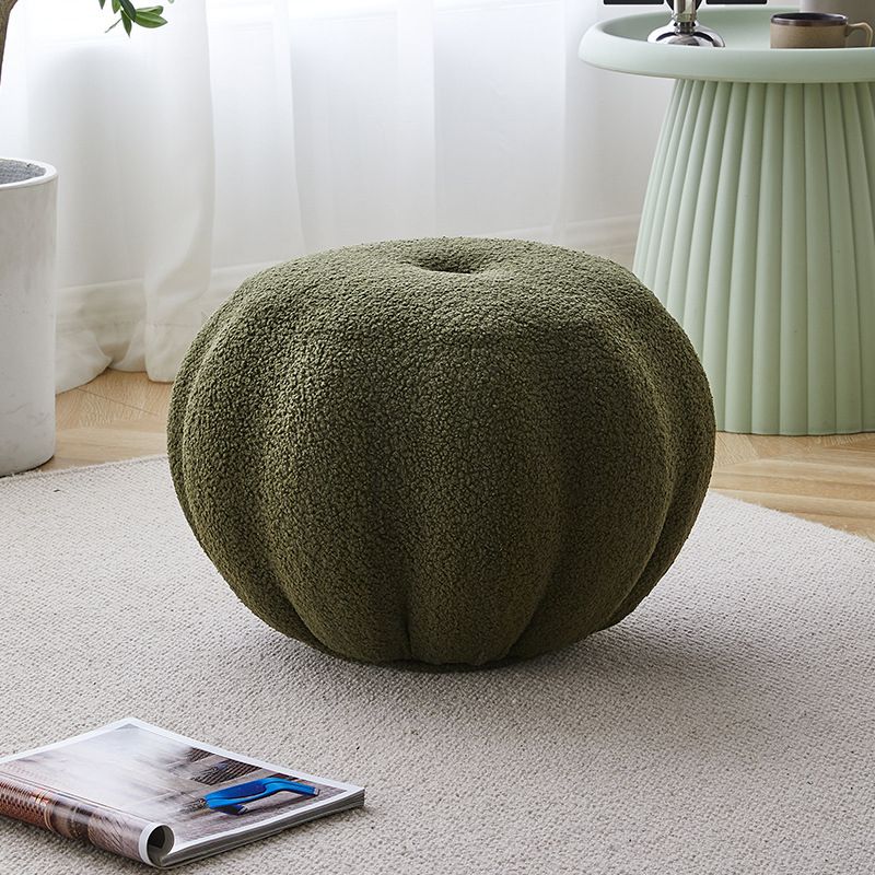 Modern Pouf Ottoman Velvet Upholstered Solid Color Pumpkin Shape Ottoman