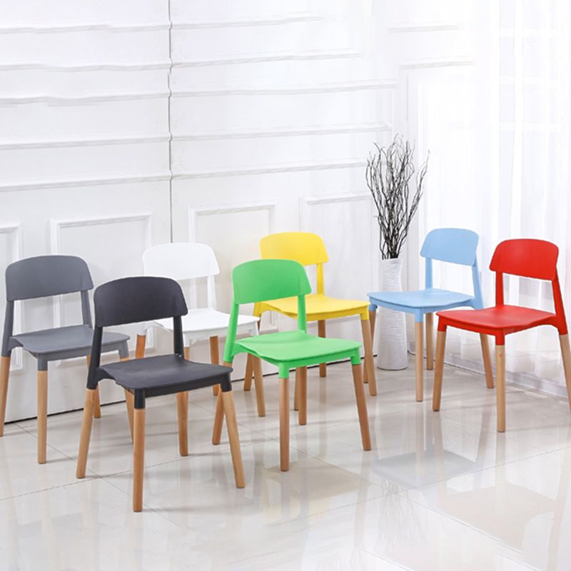 Home Plastic Armless Dining Chair Open Back Dining Side Chairs with Wood Legs