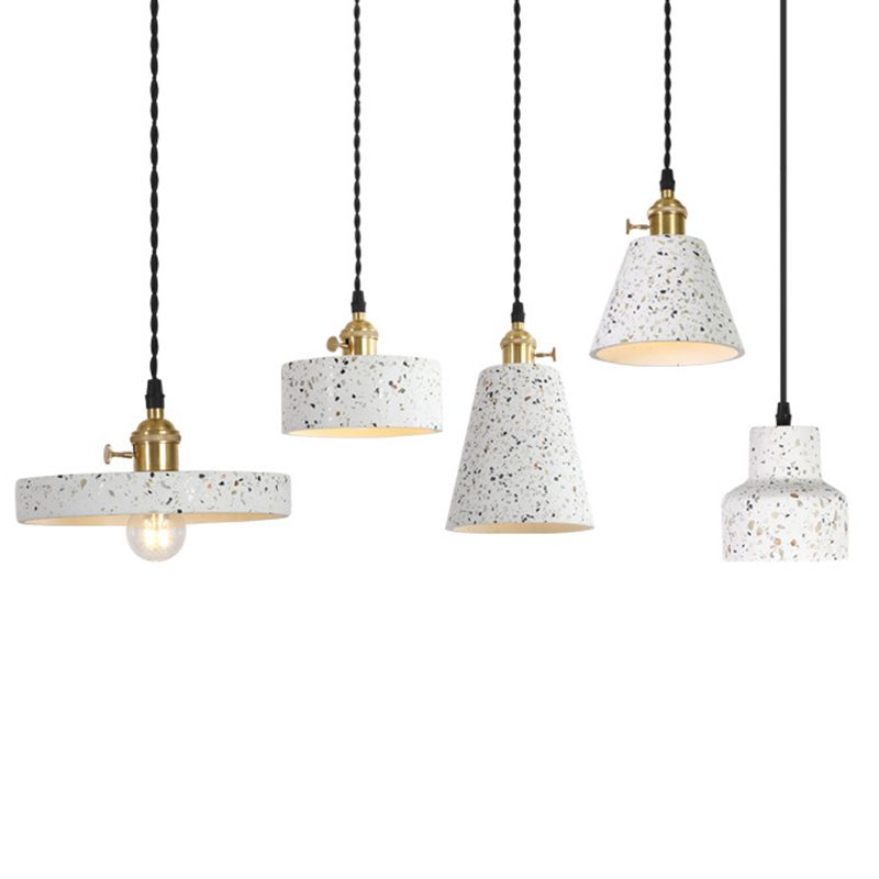 Nordique 1-Bulb Pendentif suspendu disque blanc / cône / cylindre Éclairage de suspension avec ombre en terrazzo
