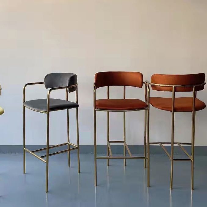 Glam Gold Legs Bar Stools Living Room Upholstered Bar Stool with Footrest