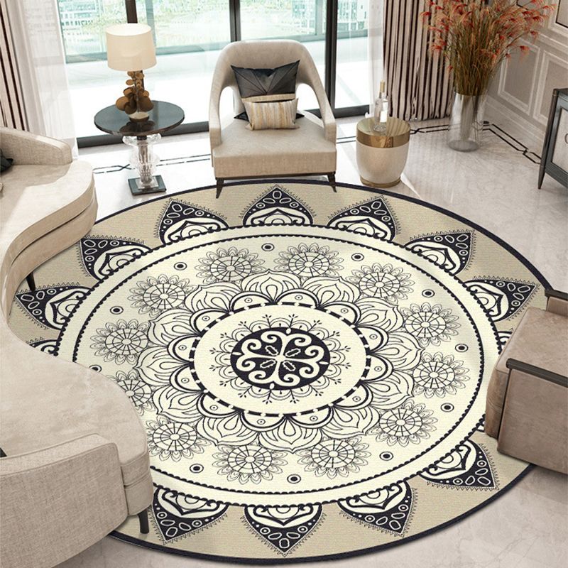 Moroccan Style Sunflower Rug Grey-Black Synthetics Carpet Washable Anti-Slip Backing Stain Resistant Rug for Family Room