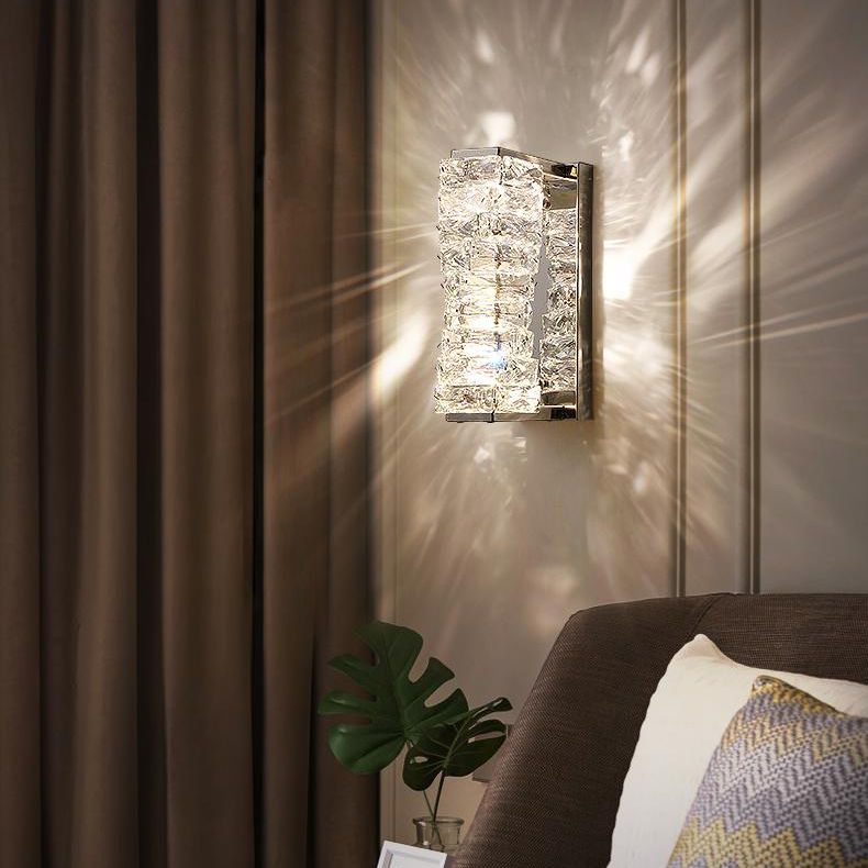 Modern Style Wall Sconce 1-Light Wall Mount Lamp with Crystal Shade for Bedroom