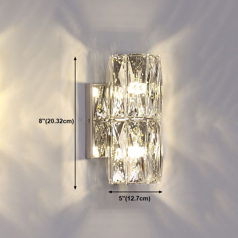 Postmodern Crystal Wall Light Cylinder Multi Light Wall Sconce in Chrome for Bedroom