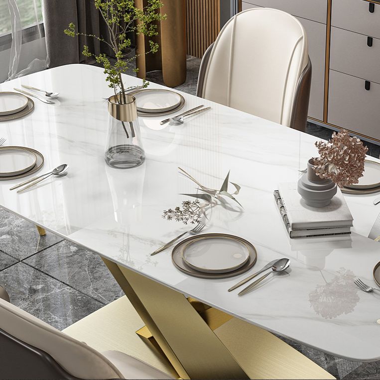 Glam Dinette Set 1/2/5/7 Pieces Rectangle White Sintered Stone Top Dining Table Set