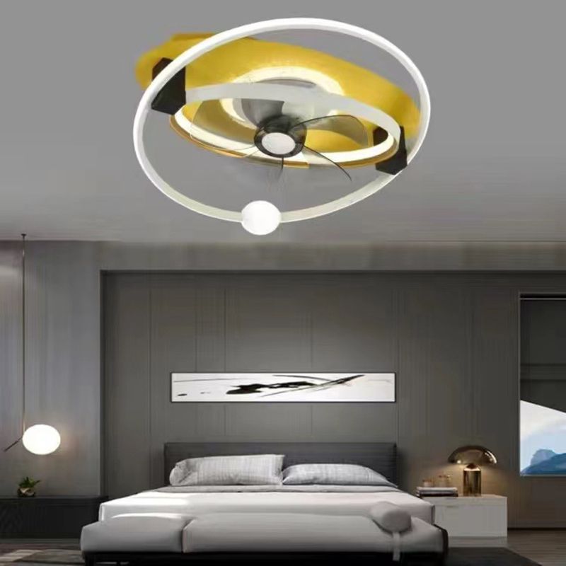 5-Blade Children LED Ceiling Fan Metallic Polish Finish Fan with Light for Room