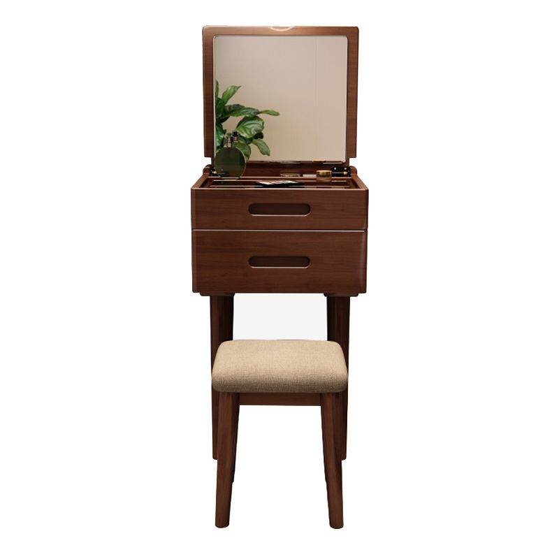 Solid Wood Flip-top Vanity Set Mirrored Vanity Desk Stool Set