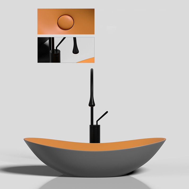 Modern Vessel Bathroom Sink Oval Porcelain with Basin and Faucet Wash Stand
