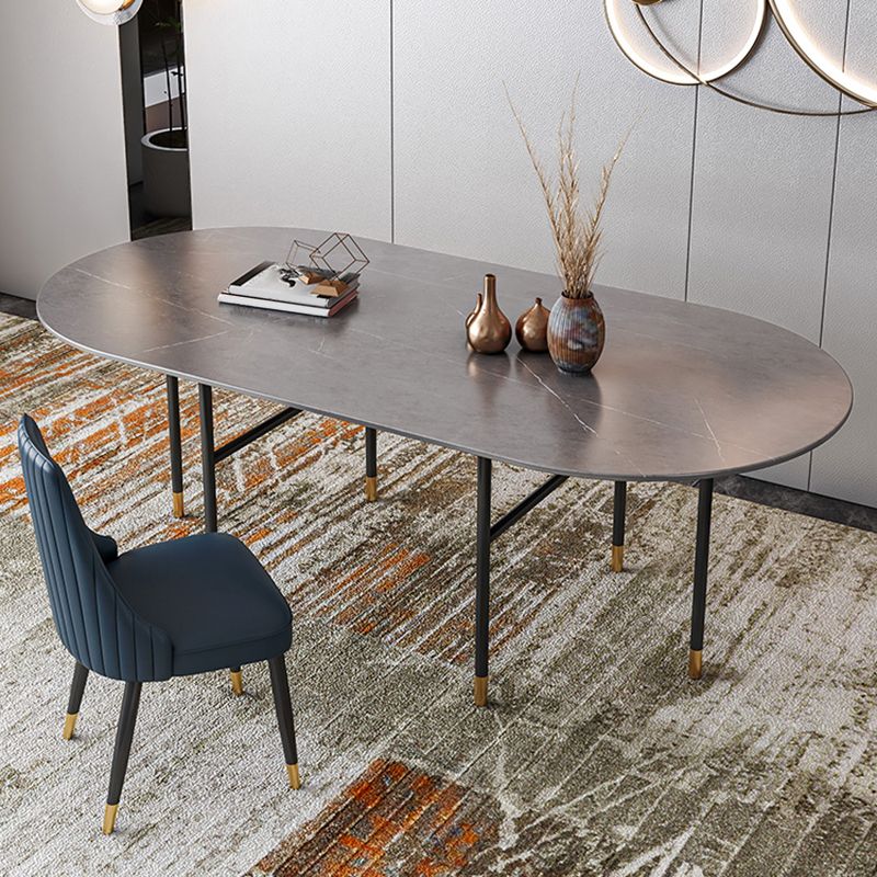 Contemporary Oval Dining Table Stone Dining Table with Iron Base