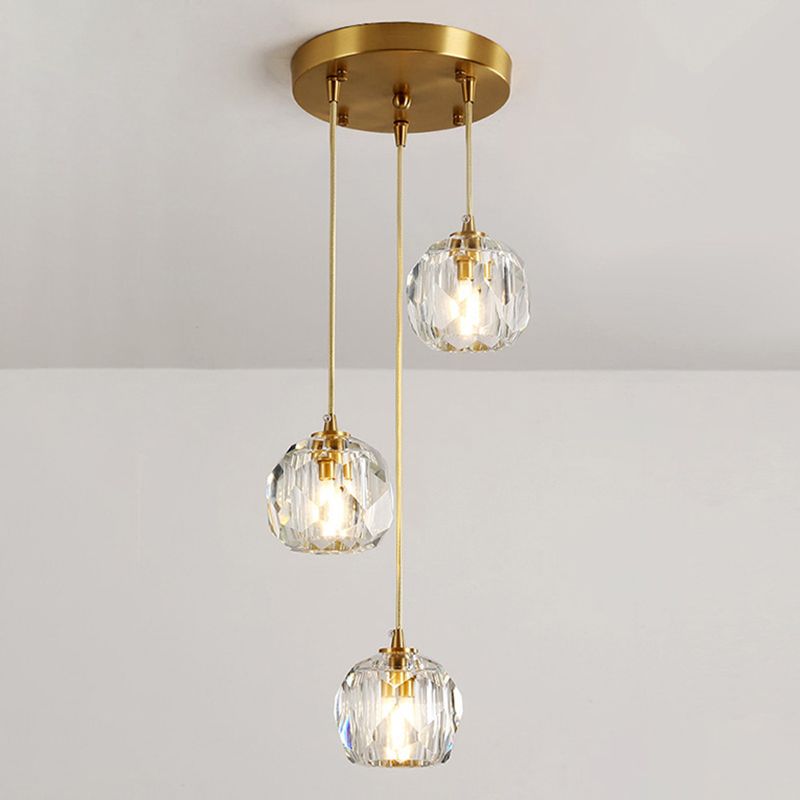 Sfera smussata k9 lampada a sospensione cristallo semplicità finitura ottone multiploling a soffitto multiplo