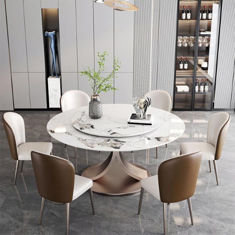 Round Sintered Stone Dining Table Modern Furniture with Pedestal Steel Base