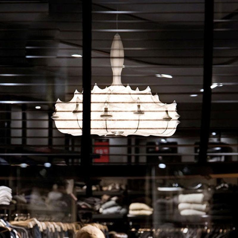 Luminaire de pendentif en soie blanche moderne 1 lumière de plafond géométrique à la lumière