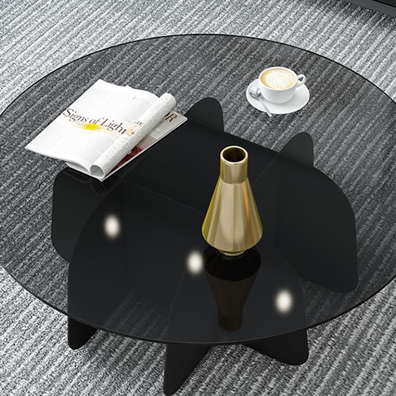 13.7"H Modern Metal Abstract Glass/slate Round Top Coffee Table