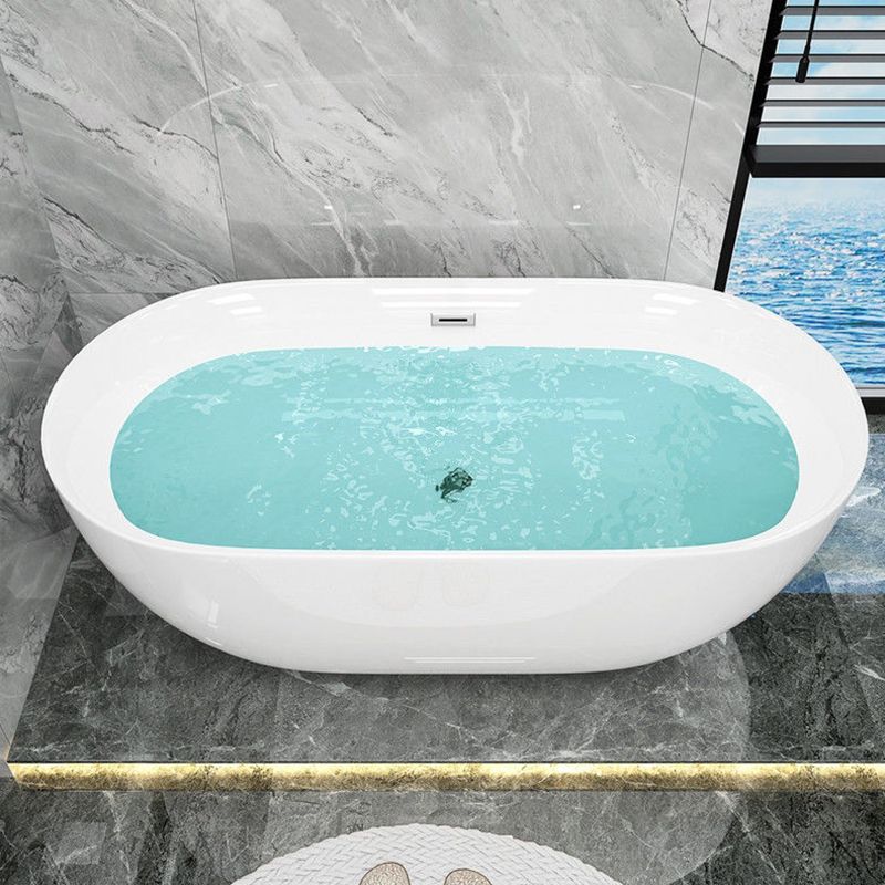 Freestanding Acrylic Bath White Oval Modern Back to Wall Bathtub