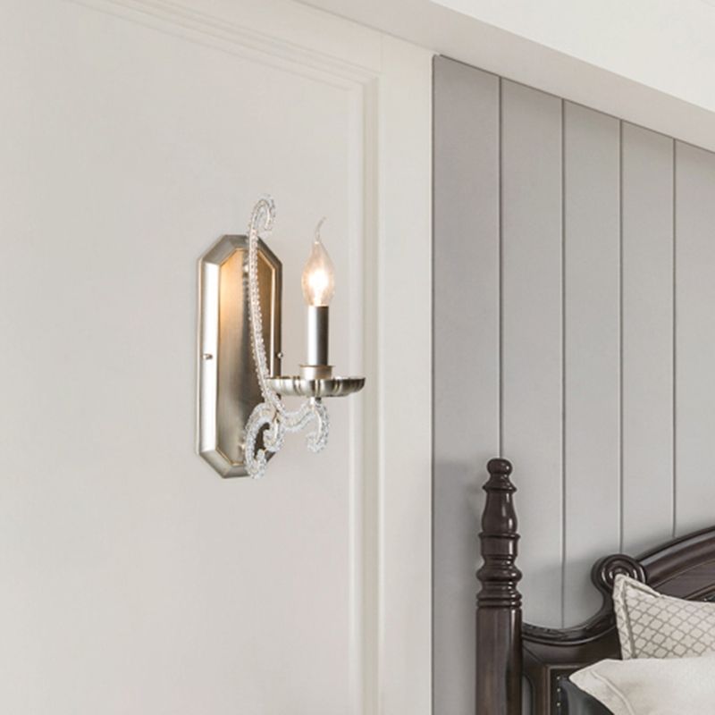 Silver 1/2 Bulbs Wall Lamp Countryside K9 Crystal Candelabra Wall Mount Light for Living Room