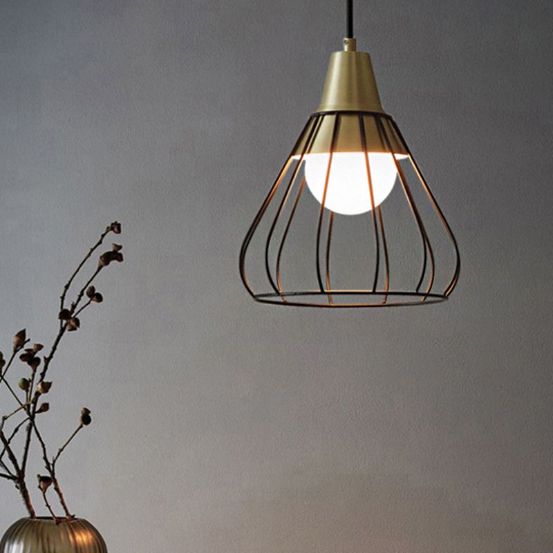 Iluminación colgante de cono de metal 1 Lámpara de techo colgante de luz con tono de jaula de alambre blanco/negro, 9 "/13" de ancho