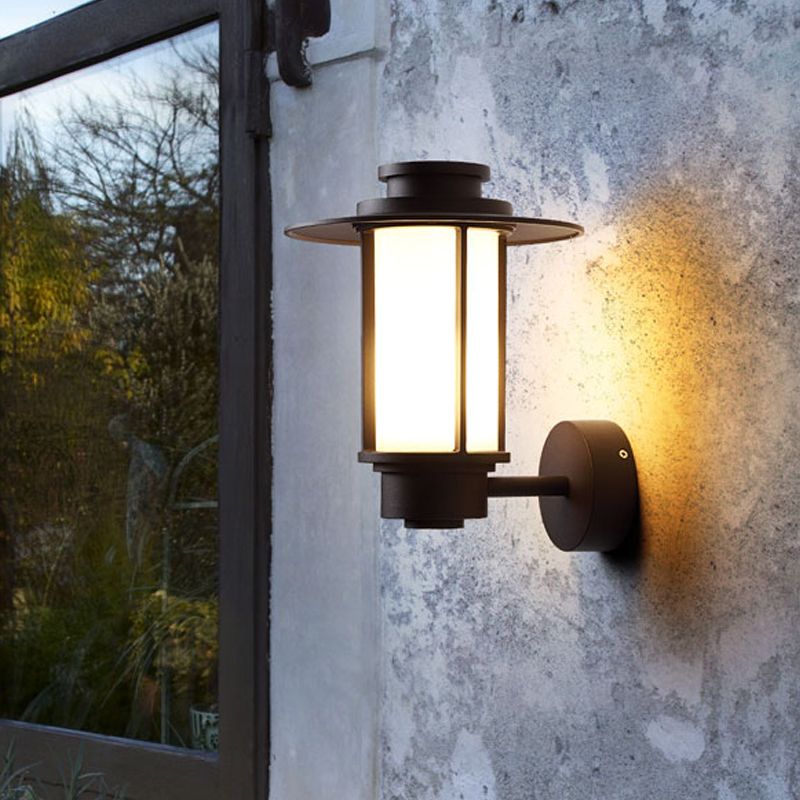 1 Light White Glass Wall Mount Lighting Lodge Style Coffee Finish Outdoor Wall Sconce Light
