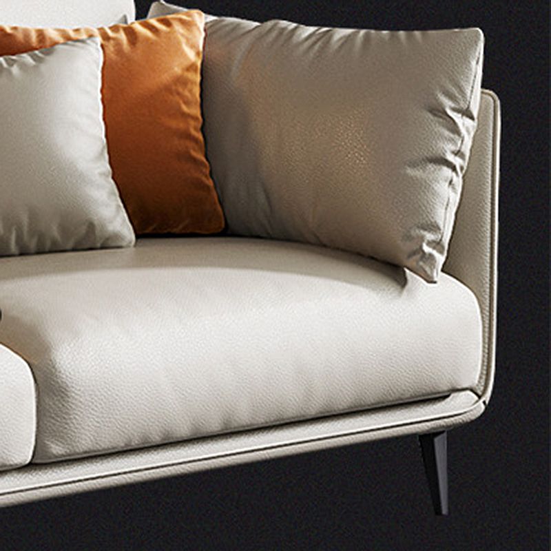 Living Room Genuine Leather Couch Square Arm Sofa with Pillow Back