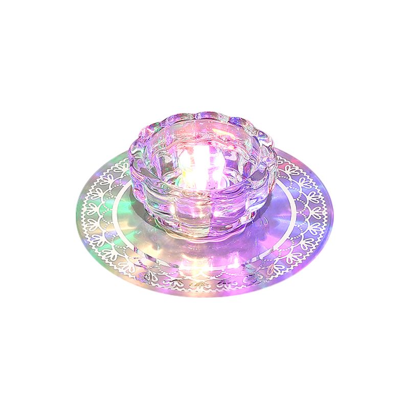 LED Aisle Flush Mount Lamp Simple Chrome Close to Ceiling Light with Bowl Beveled Crystal Shade