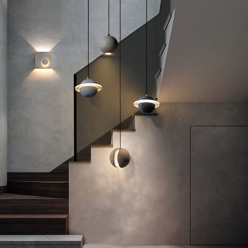 Globe Hanging Pendant Lights Modern Minimalist Style Pendant Ceiling Light with Cement Shade