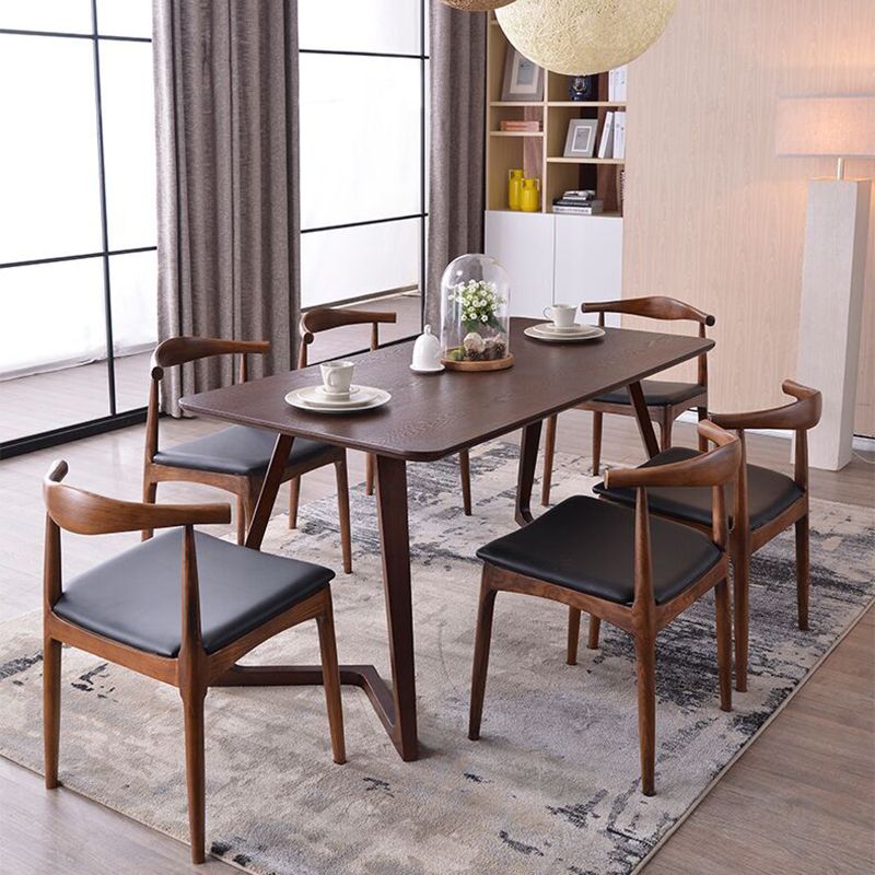 Rechthoek dubbele voetstuk moderne tafel massief hout vaste tafel voor thuis