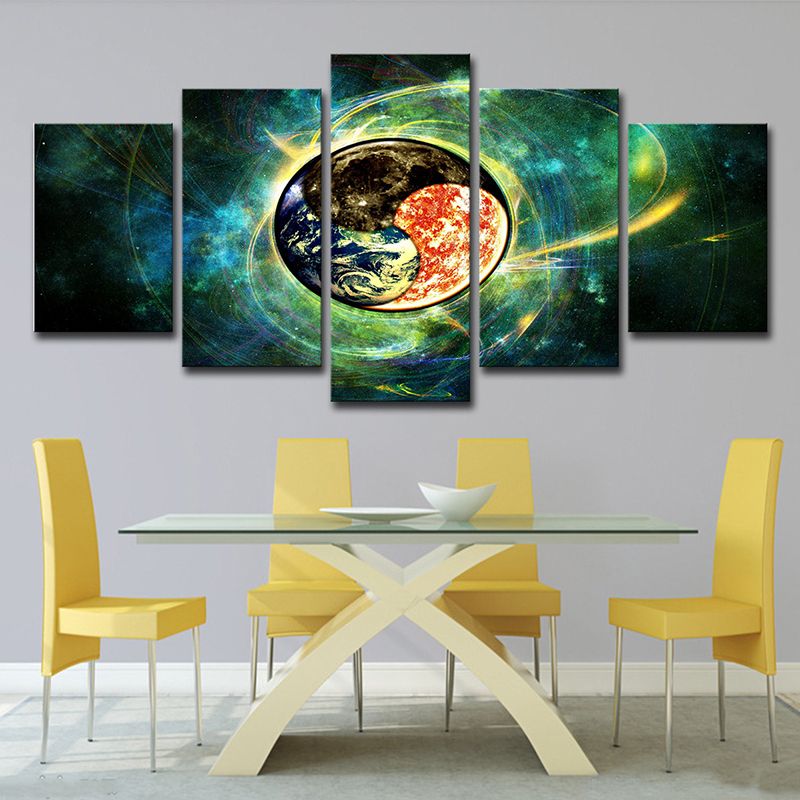 Space Bagua Map Wall Art Science Fiction Canvas Print Wall Decor in Green for Bedroom