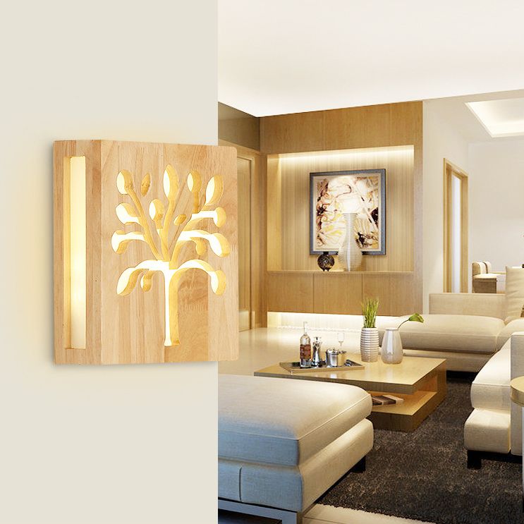 Creative Nordic Wall Sconce Chinese Wooden Acrylic Shade Wall Lamp for Bedside Corridor