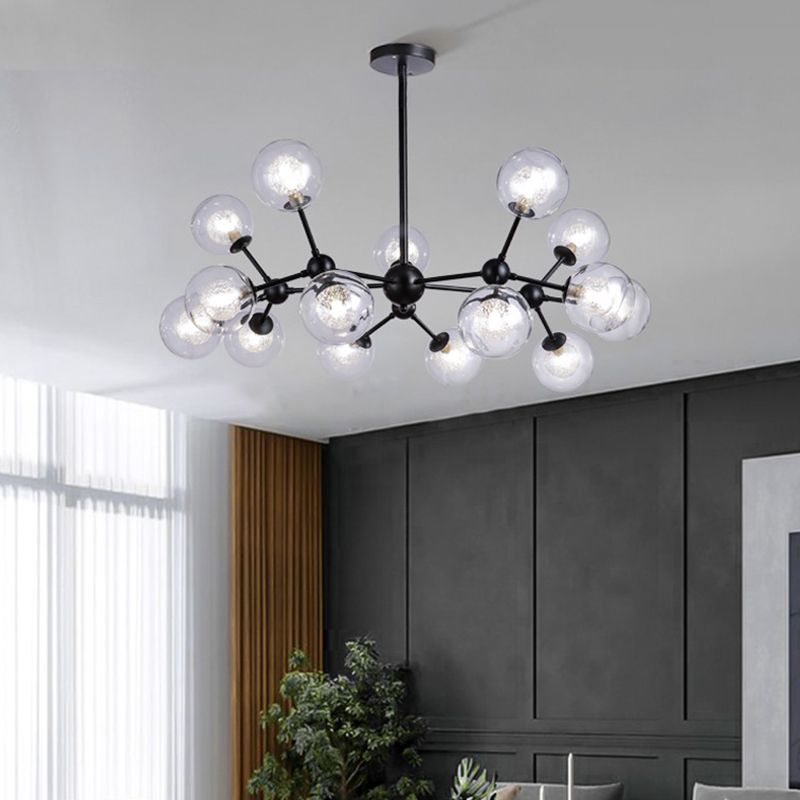 Black Branch Hanging Chandelier Light Modern Clear Glass Shade Ceiling Chandelier for Living Room