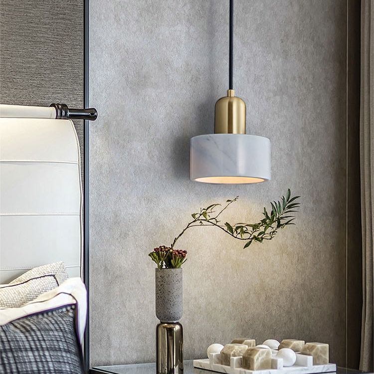 Brass Finish Small Pendant Light Nordic 1-Bulb Marble Suspension Lamp for Bedroom