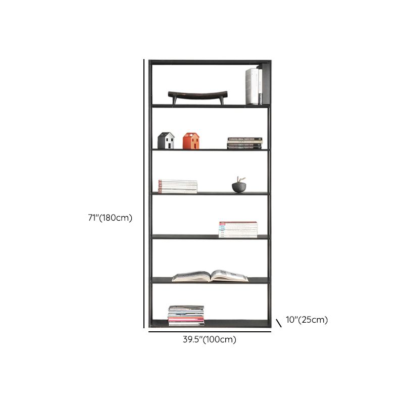 Contemporary Metal Book Shelf Black Etagere Shelf Bookcase for Study Room 9.8" W