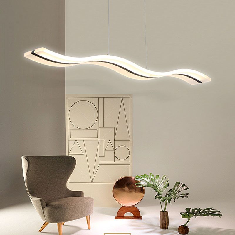 Dinning Room Island Pendant Light Simple White Over Island Lighting with Wave Metal Shade