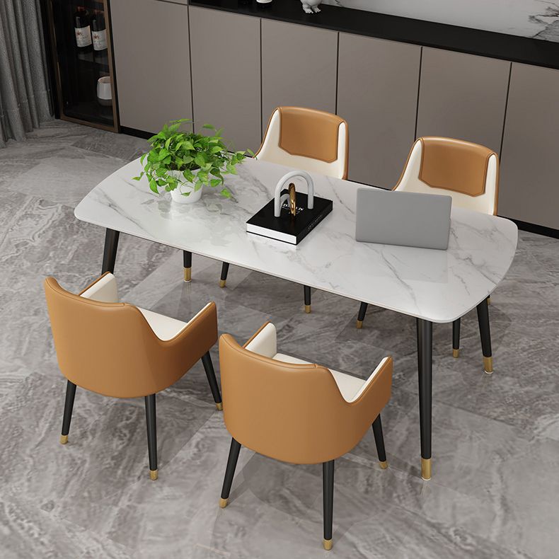 Sintered Stone Modern Style Dining Table White Rectangle Table with 4 Legs