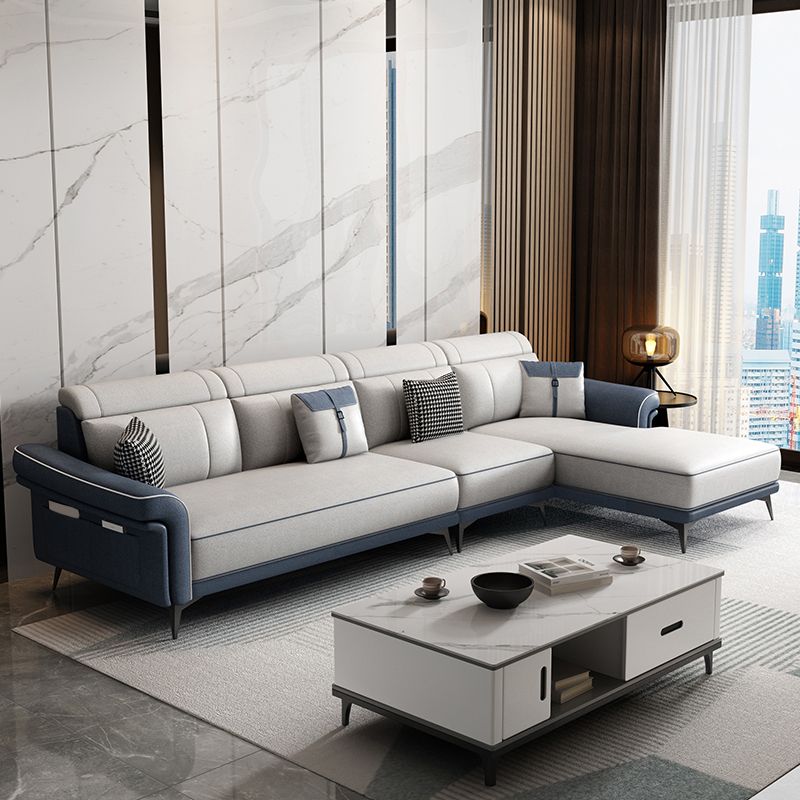 Faux Leather 4-Seater Sectional with Flared Arms and Storage for Living Room