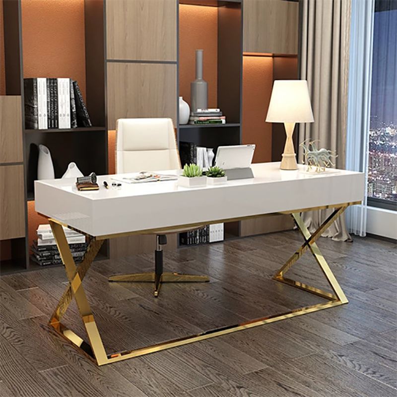 Solid Wood Writing Desk Pine and Metal Writing Desk Glam with Metal Legs