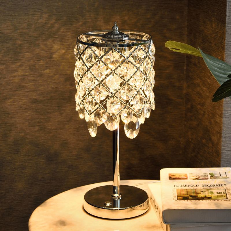 Crisscrossed Cylinder Lounge Table Lamp Modernist Crystal Clear/Champagne LED Night Stand Light