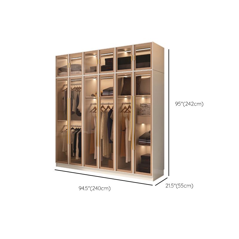 Glass and Wood Wardrobe Cabinet with Shelves Modern Wardrobe Closet
