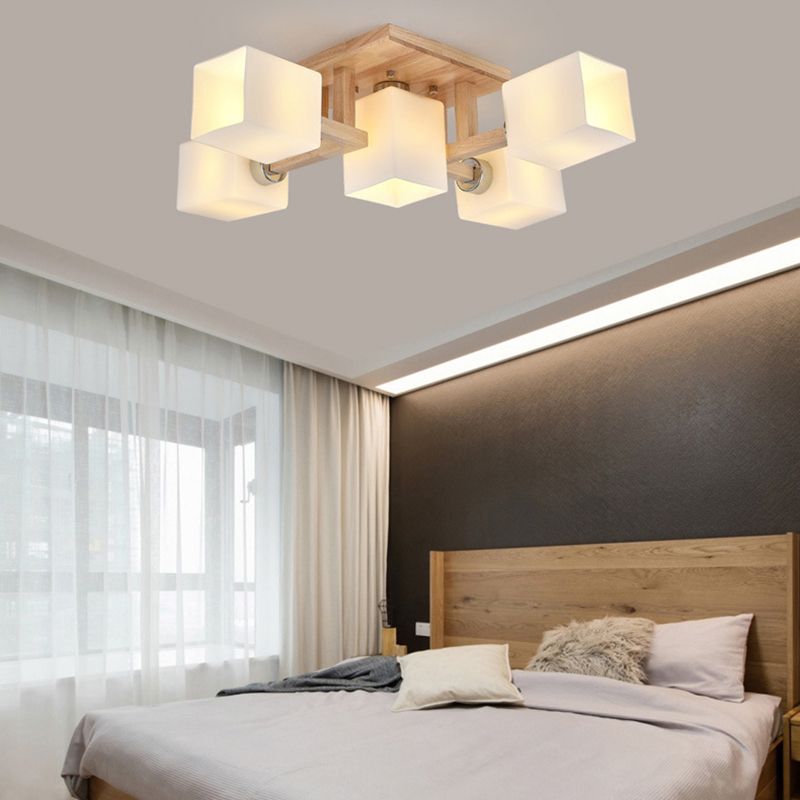 Glass Square Shape Flush Ceiling Light Modern Multi Lights Flush Light Fixtures in Brown