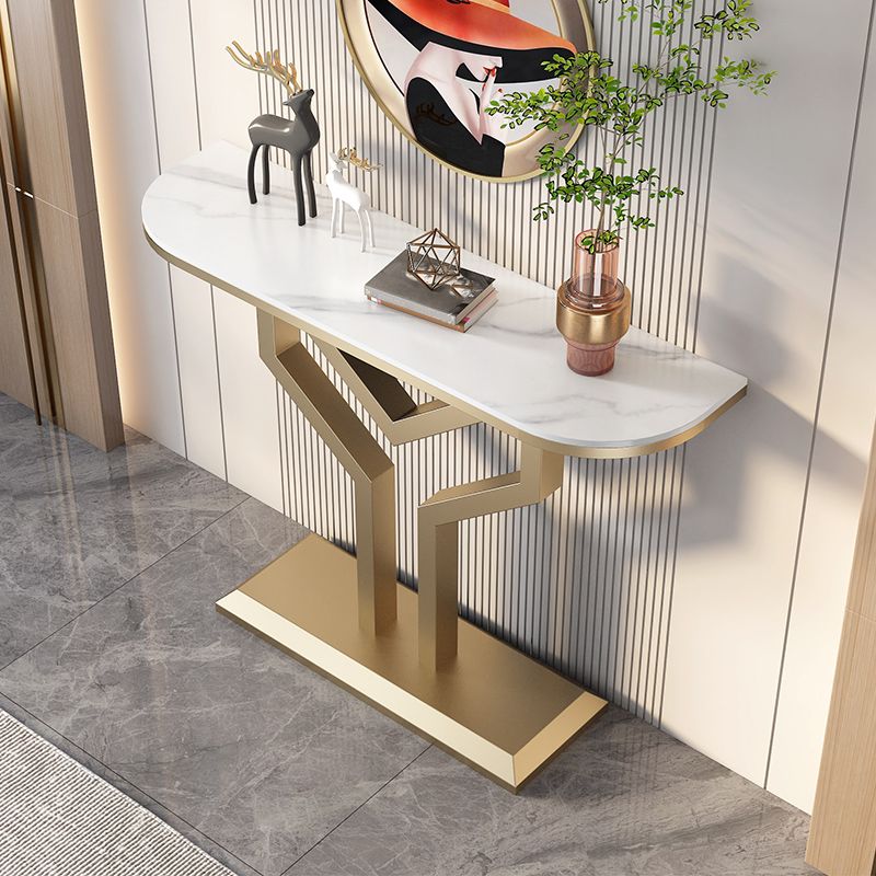 Stone Half Moon Accent Table 1-shelf 11.81" Wide Console Table