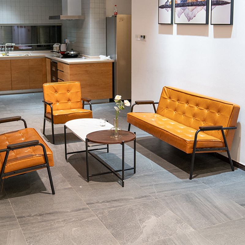 27.95" High Genuine Leather Sofa Recessed Arm Sofa with Tufted Back