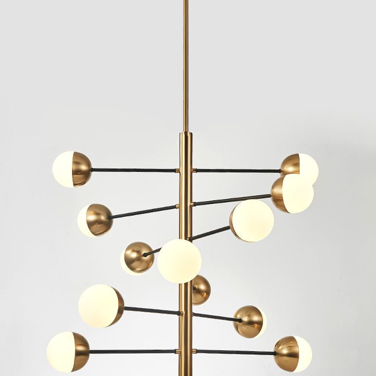 Gold Vertical Pendant Chandelier Postmodern Opal Ball Glass Hanging Light for Dining Room