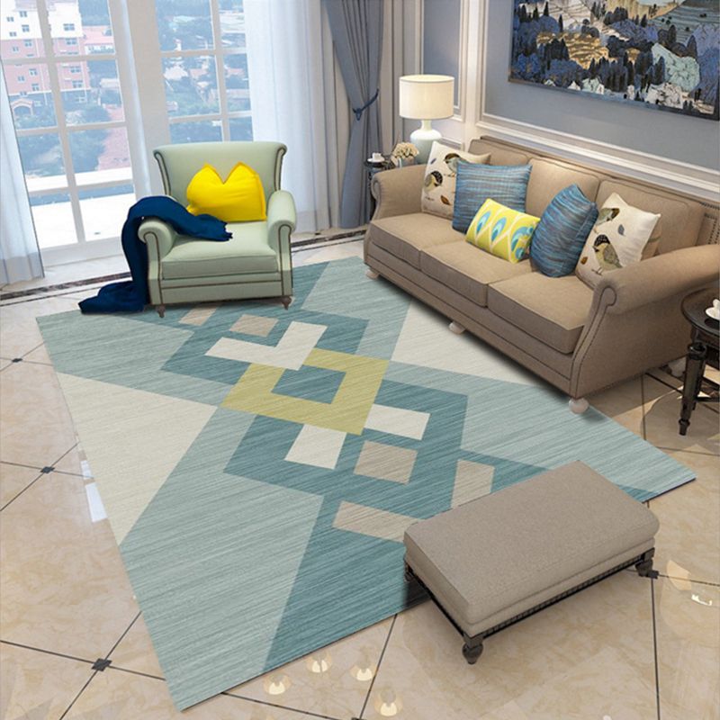 Modern Geometry Colorblock Rug Multi-Color Polyester Carpet Pet Friendly Anti-Slip Backing Washable Rug for Room