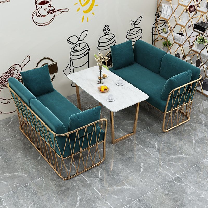 Glam Kitchen Table with Faux Marble Top Gold Metal Legs for Home