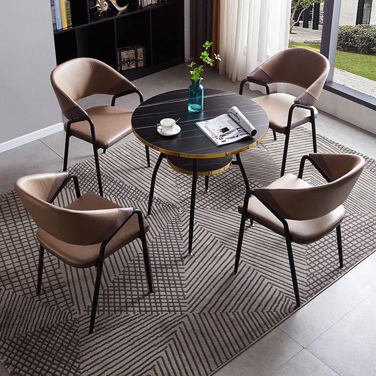 Tavolo da pranzo rotondo contemporaneo in metallo da 31,5 pollici tavolo in legno con gambe nere