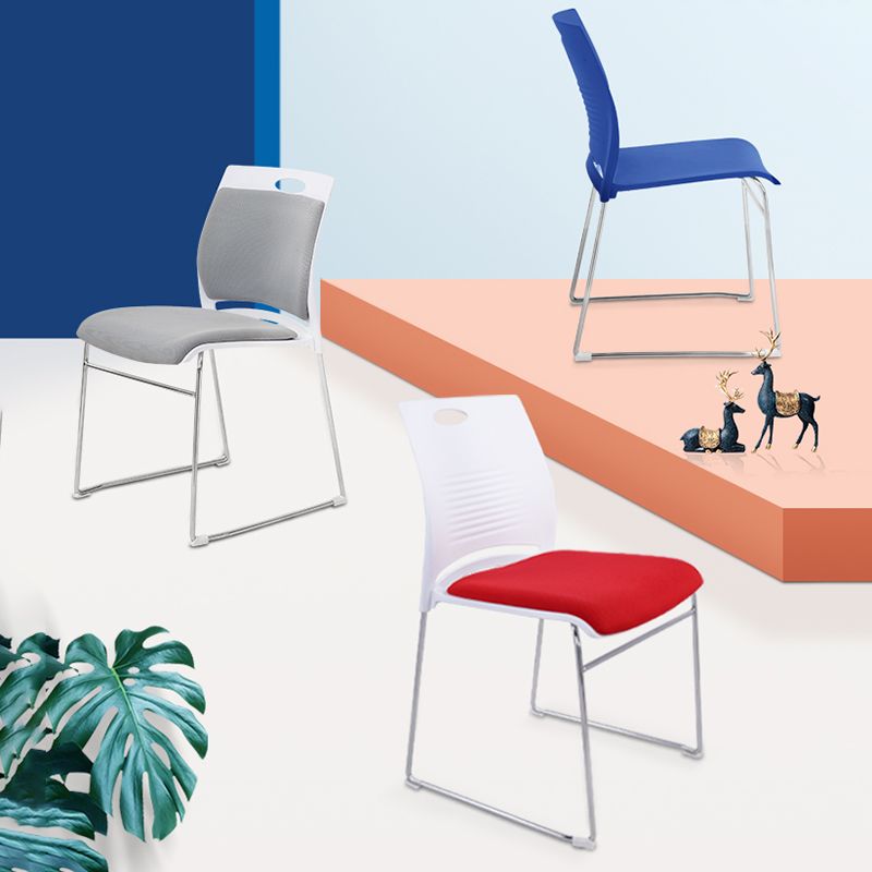 Lumbar Support Conference Chair Silver Steel Frame Armless Chair