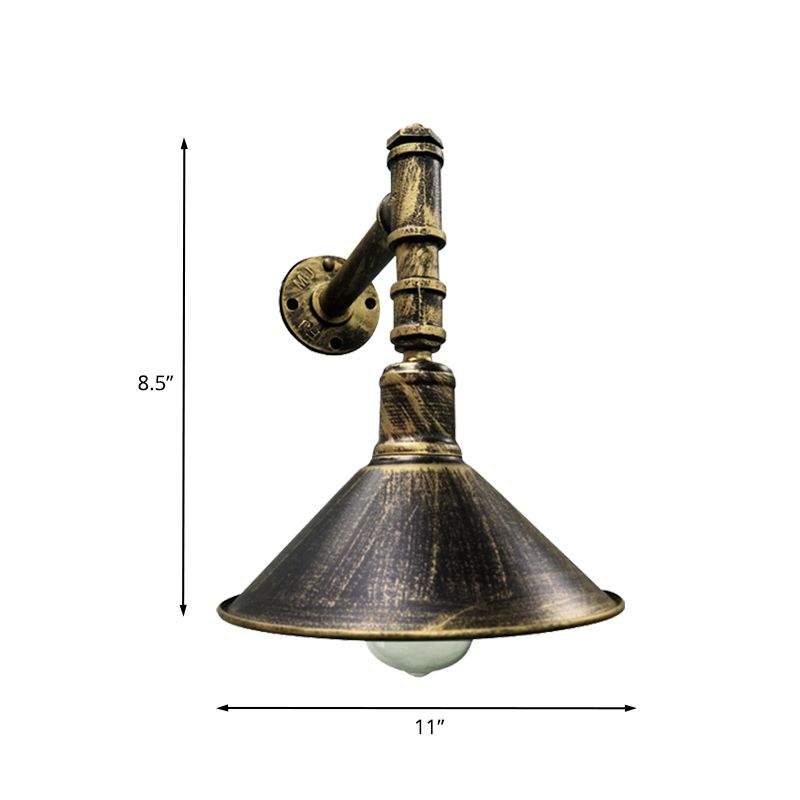 Illuminazione a 1 luci di applique lampada montata a parete metallica rustica in ottone antico con braccio del tubo angolare destro