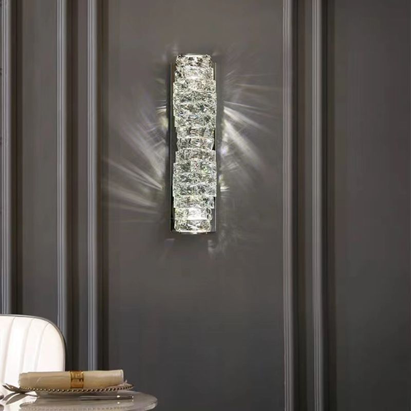 Chrome/Golden 2-Light Contemporary Wall Mounted Sconce Shaded Crystal Shaded Wall Light