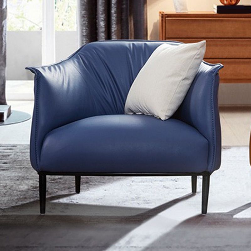 Solid Color Genuine Leather Arms Included with Black Legs Round Arms Barrel Chair