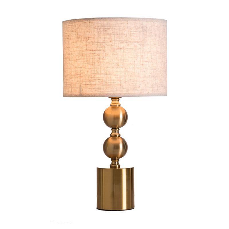 Fabric Cylindrical Night Light Postmodern Single Table Lamp with Gourd Base in Antiqued Gold
