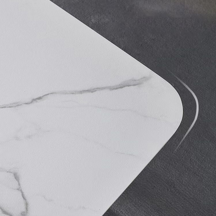 Industrial Rectangle Dining Table White Stone Top Table with Black Metal Legs