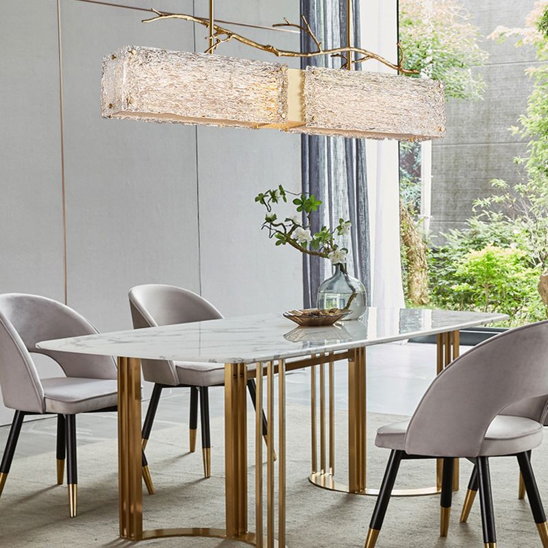 Rectangle Glass Island Light Fixtures Modern Style Hanging Lamp for Living Room