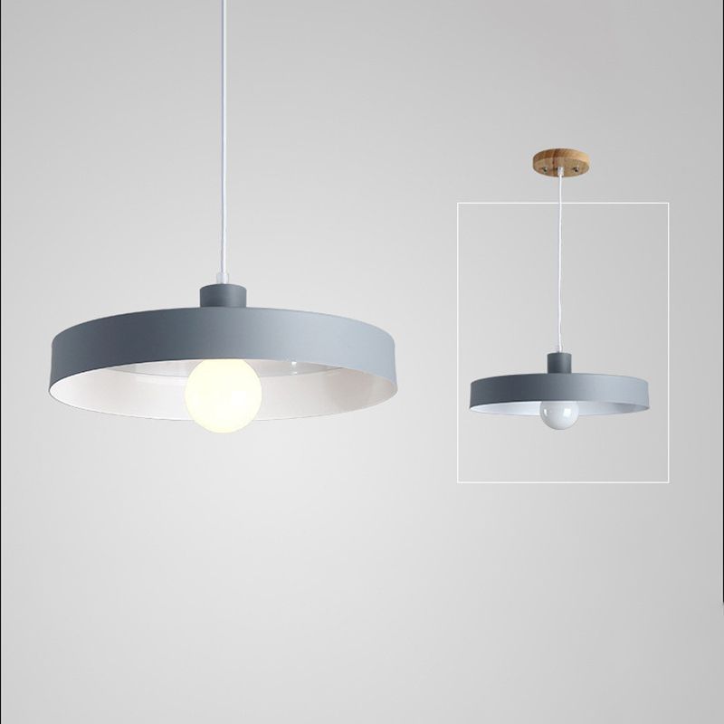 Modern Nordic Macaron Hanging Lamp Wooden Barn Single Pendant Light with Metal Shade